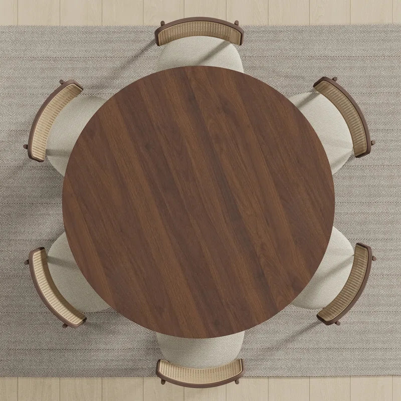 Round Wood Japandi Dining Table with Four Legs - Japandi