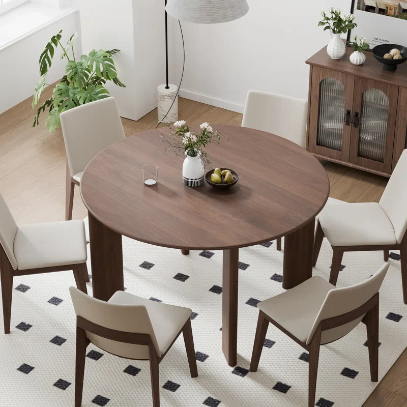 Round Wood Japandi Dining Table with Four Legs - Japandi
