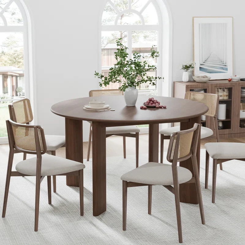 Round Wood Japandi Dining Table with Four Legs - Japandi