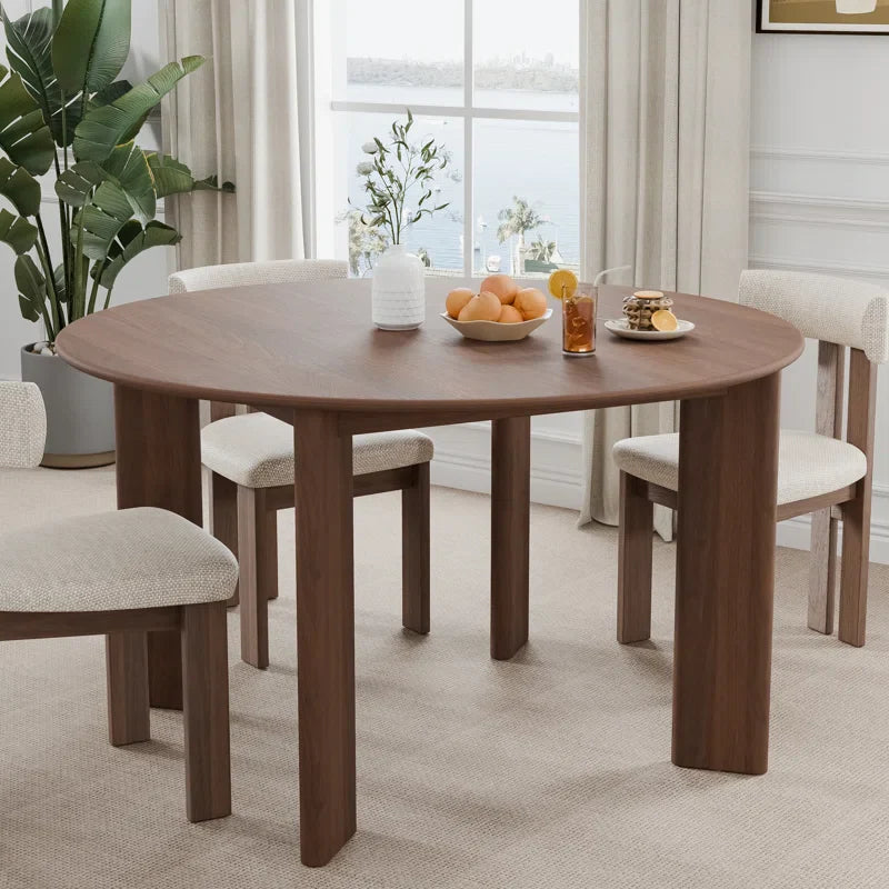 Round Wood Japandi Dining Table with Four Legs - Japandi