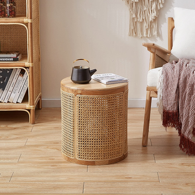 Round Japandi Rattan Beside Table | Japandi.co - Japandi