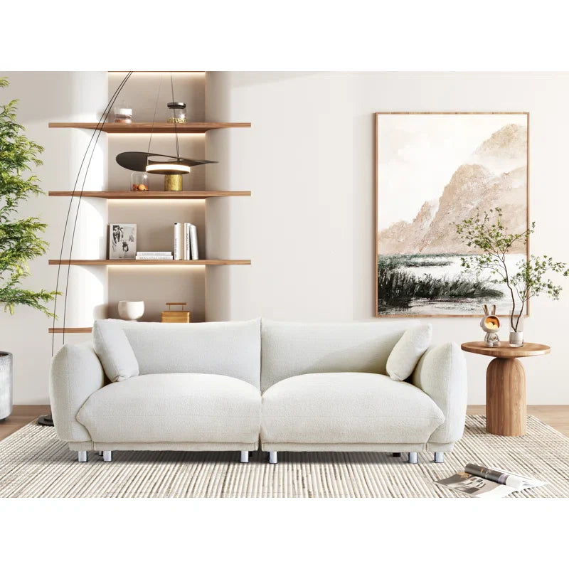 Neutral Upholstered Japandi Sofa with Slim Arms - Japandi