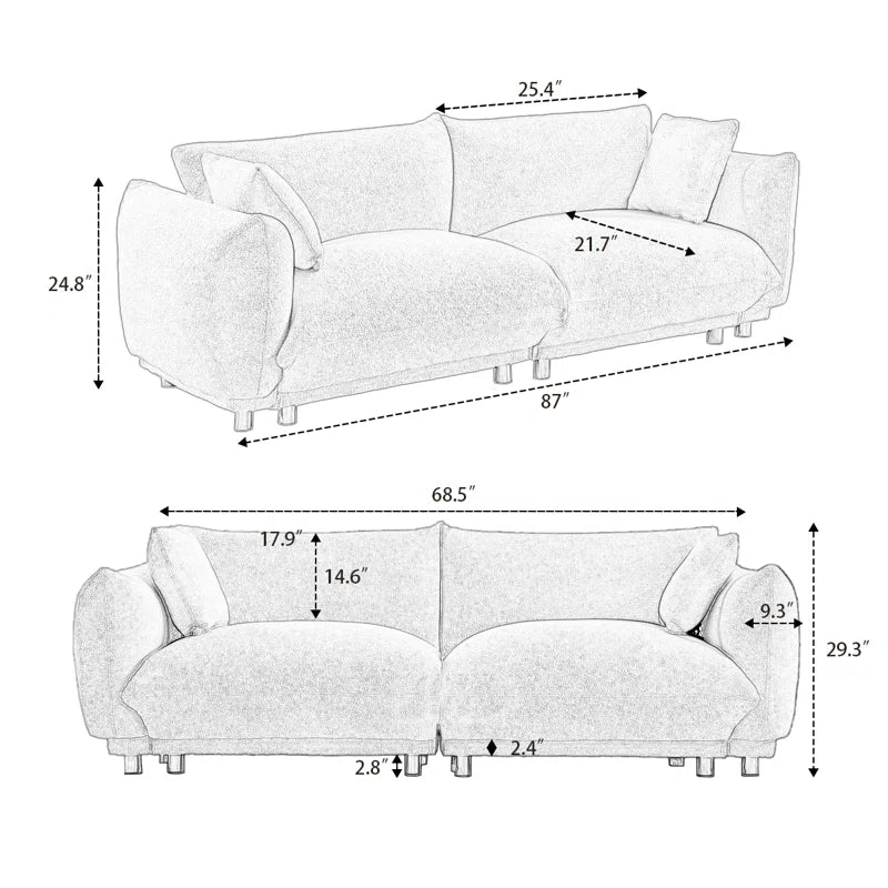 Neutral Upholstered Japandi Sofa with Slim Arms - Japandi