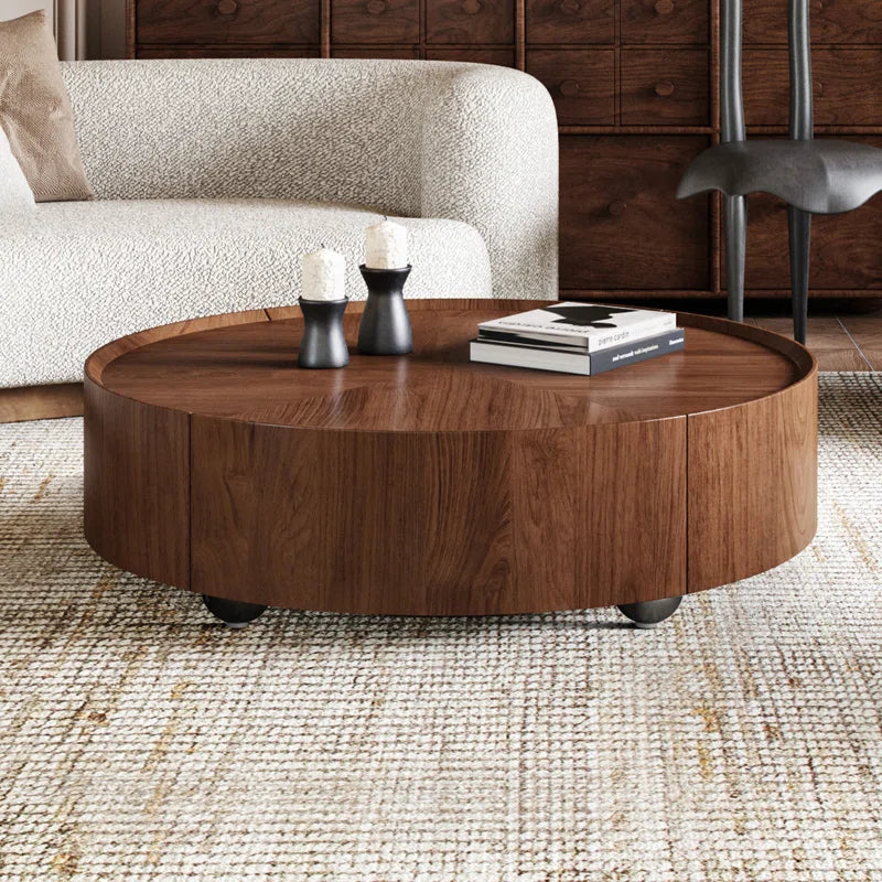 Round Japandi Coffee Table with Storage - Japandi
