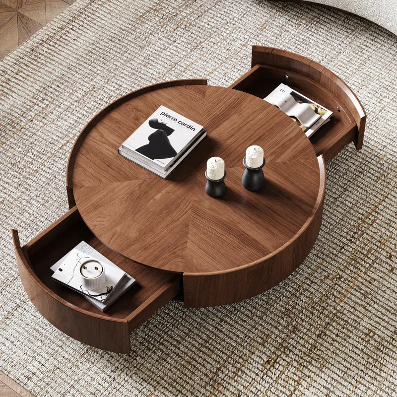 Round Japandi Coffee Table with Storage - Japandi