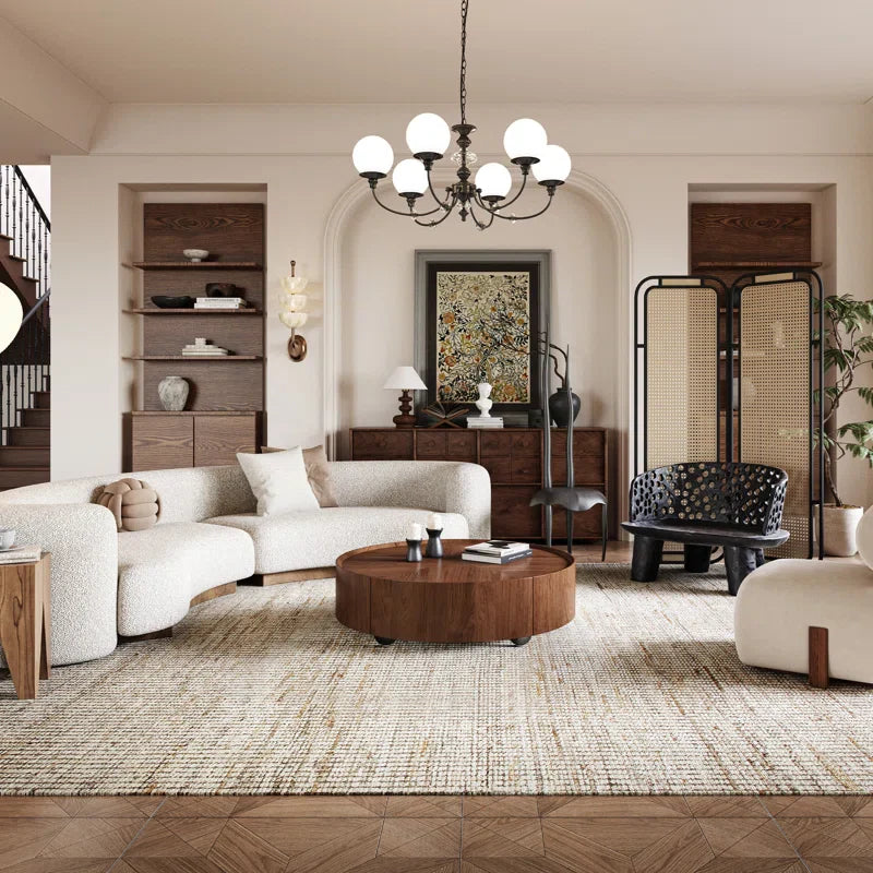 Round Japandi Coffee Table with Storage - Japandi