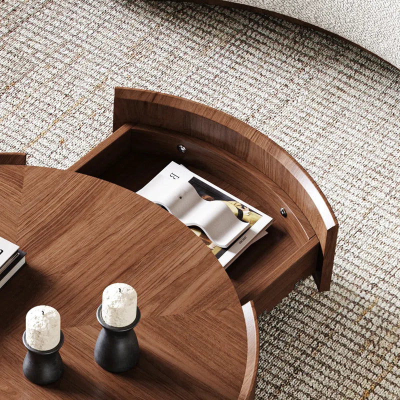 Round Japandi Coffee Table with Storage - Japandi