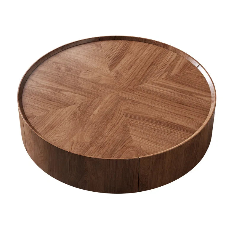 Round Japandi Coffee Table with Storage - Japandi