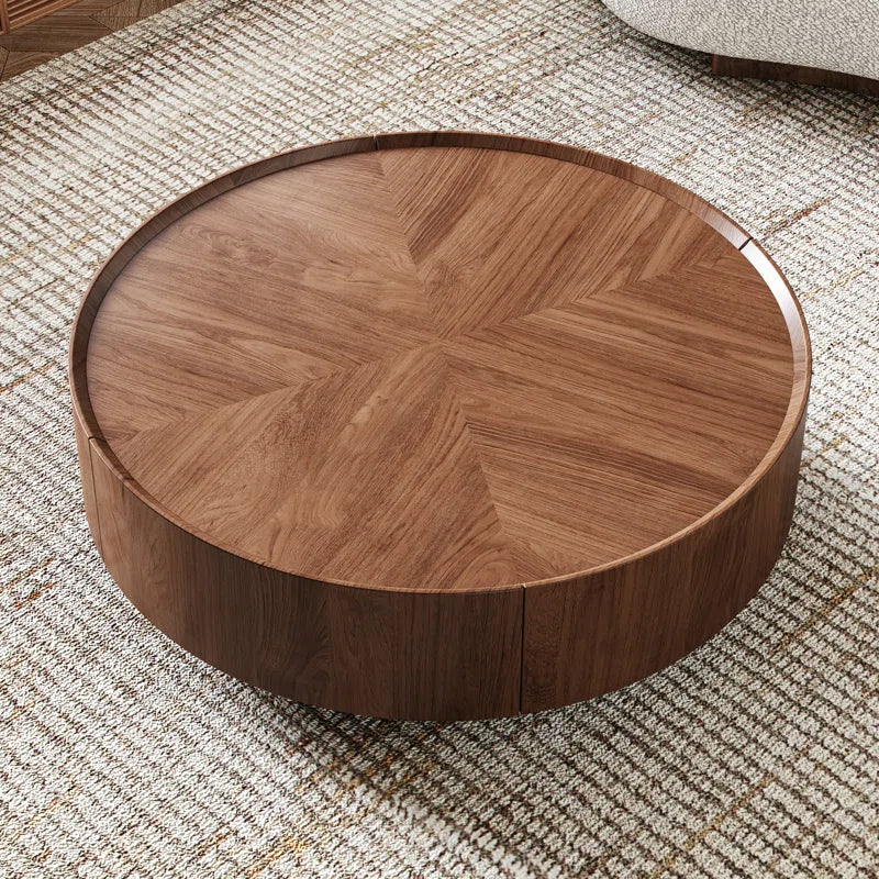 Round Japandi Coffee Table with Storage - Japandi