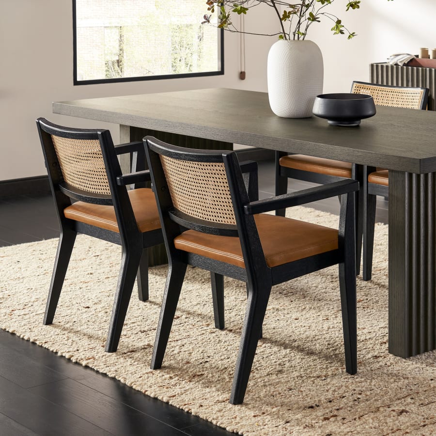 Japandi Cane and Leather Chair - Japandi