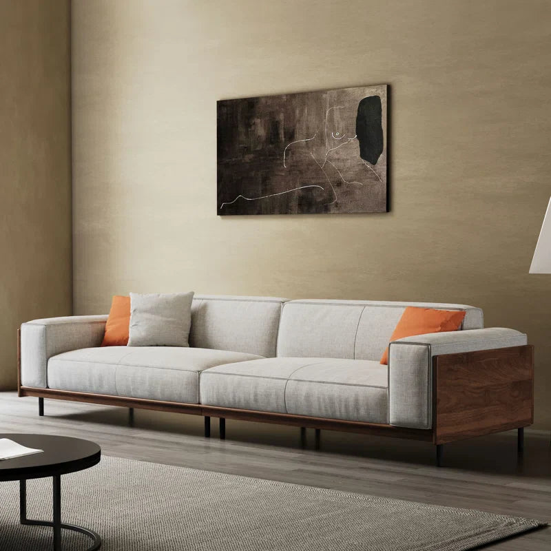 Solid Wood Square Arm Japandi Sofa - Japandi