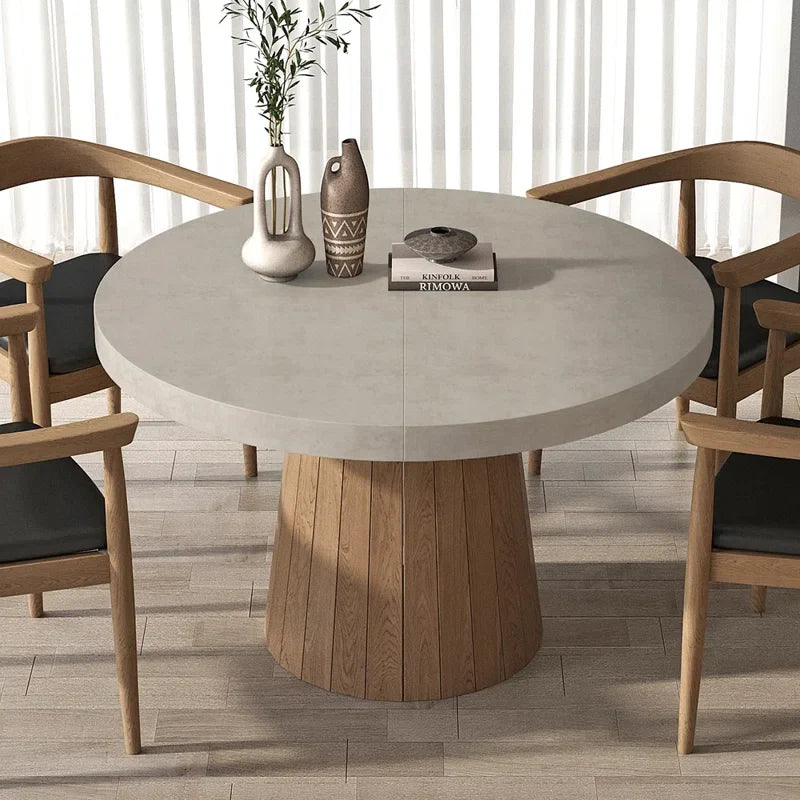 Whitewash Oval Extendable Japandi Dining Table – Seats 4-6 - Japandi