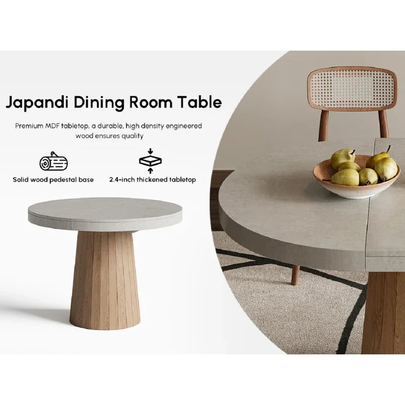 Whitewash Oval Extendable Japandi Dining Table – Seats 4-6 - Japandi