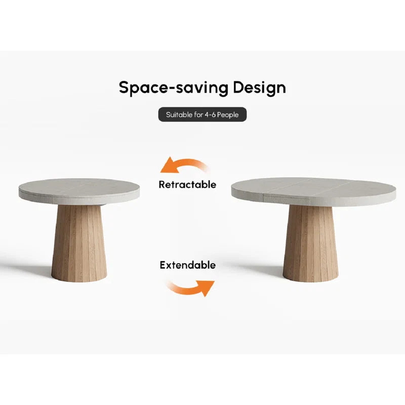 Whitewash Oval Extendable Japandi Dining Table – Seats 4-6 - Japandi