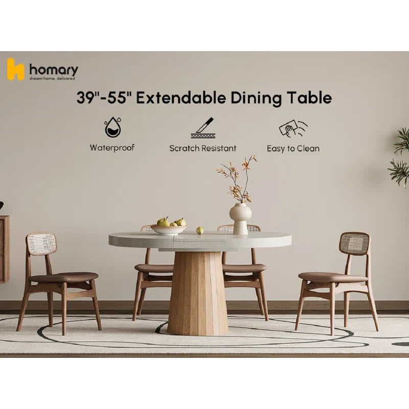 Whitewash Oval Extendable Japandi Dining Table – Seats 4-6 - Japandi