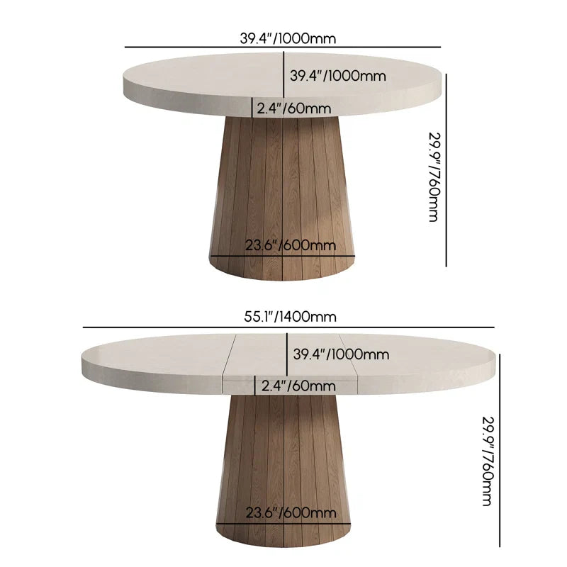 Whitewash Oval Extendable Japandi Dining Table – Seats 4-6 - Japandi