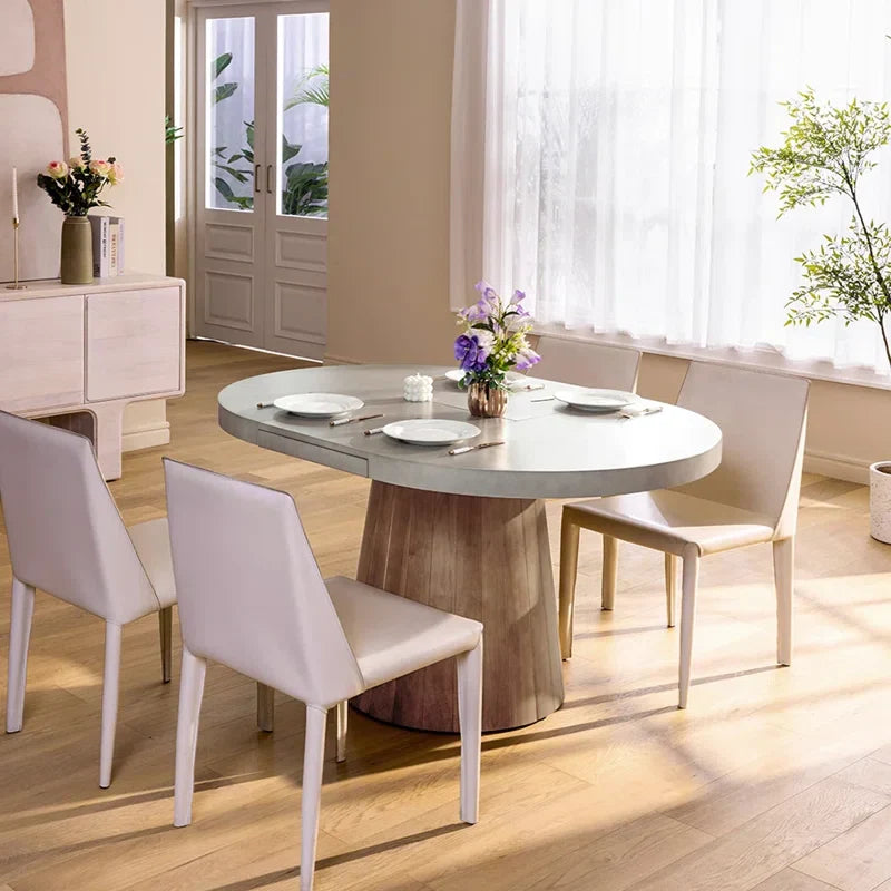 Whitewash Oval Extendable Japandi Dining Table – Seats 4-6 - Japandi