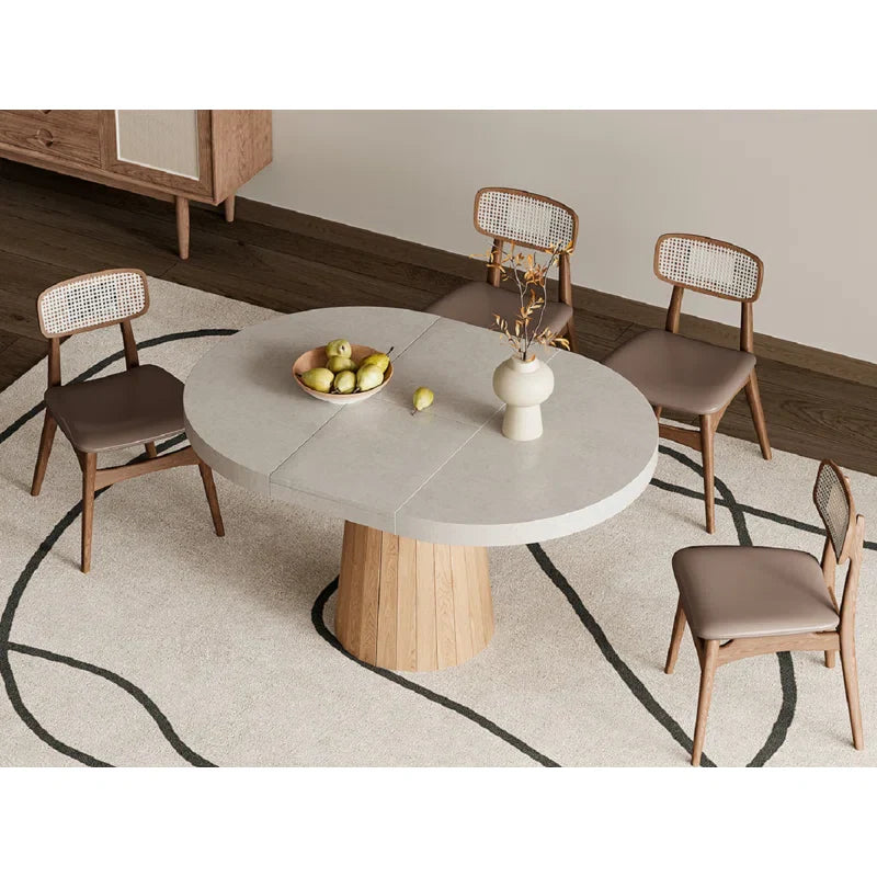 Whitewash Oval Extendable Japandi Dining Table – Seats 4-6 - Japandi