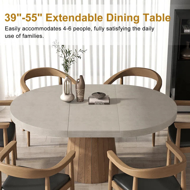 Whitewash Oval Extendable Japandi Dining Table – Seats 4-6 - Japandi
