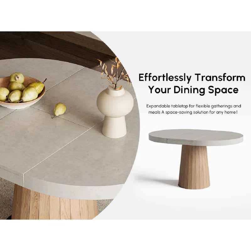 Whitewash Oval Extendable Japandi Dining Table – Seats 4-6 - Japandi
