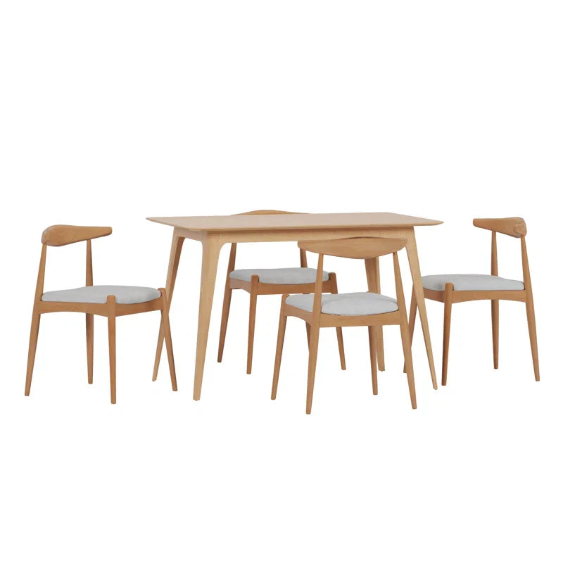 Walnut Wood & Light Gray Upholstery Japandi Dining Set – Aubray - Japandi