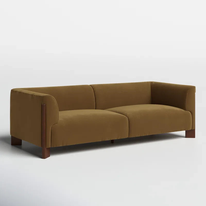Modern Upholstered Japandi Sofa with Wood Legs - Japandi