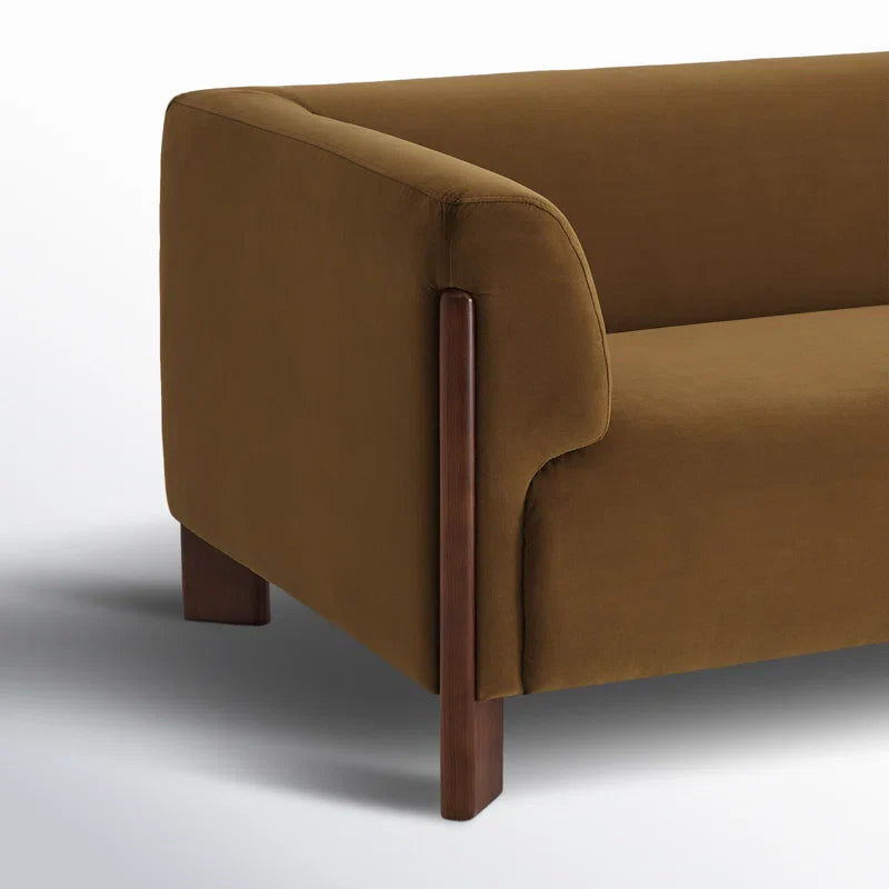 Modern Upholstered Japandi Sofa with Wood Legs - Japandi