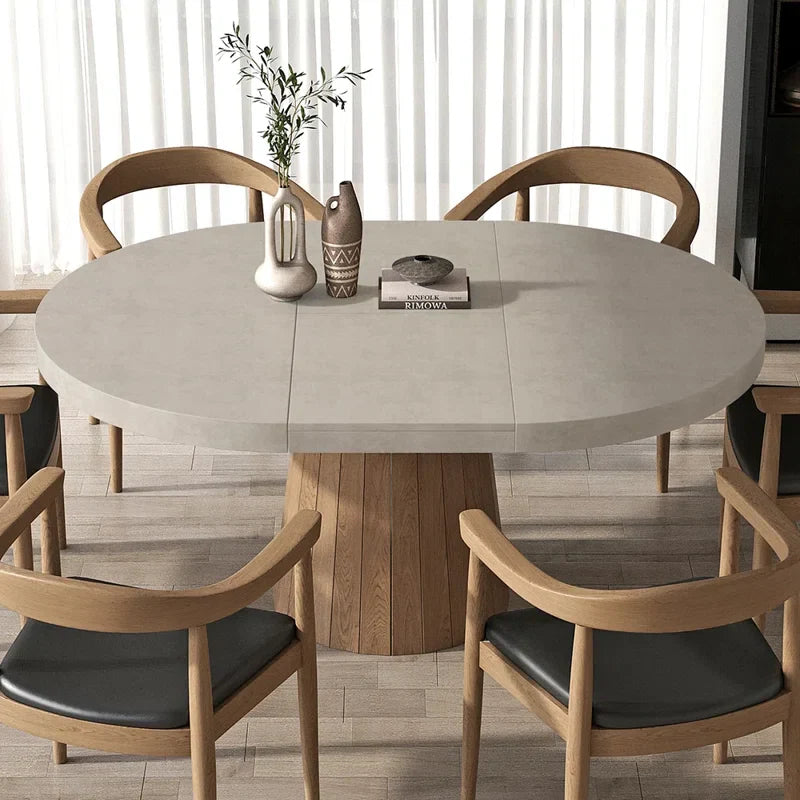 Whitewash Oval Extendable Japandi Dining Table – Seats 4-6 - Japandi