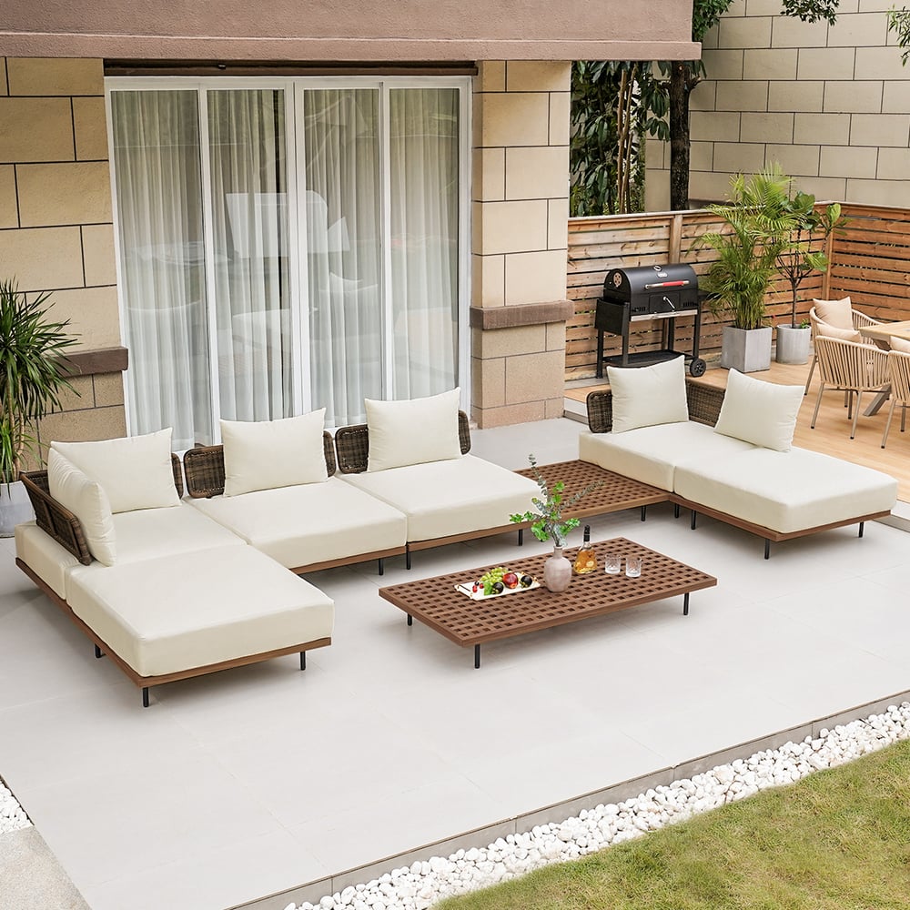 Japandi 8-Piece Teak Modular Outdoor Conversation Set - Japandi