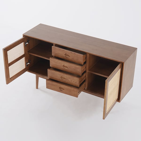 Japandi Wood & Rattan Sideboard - Japandi