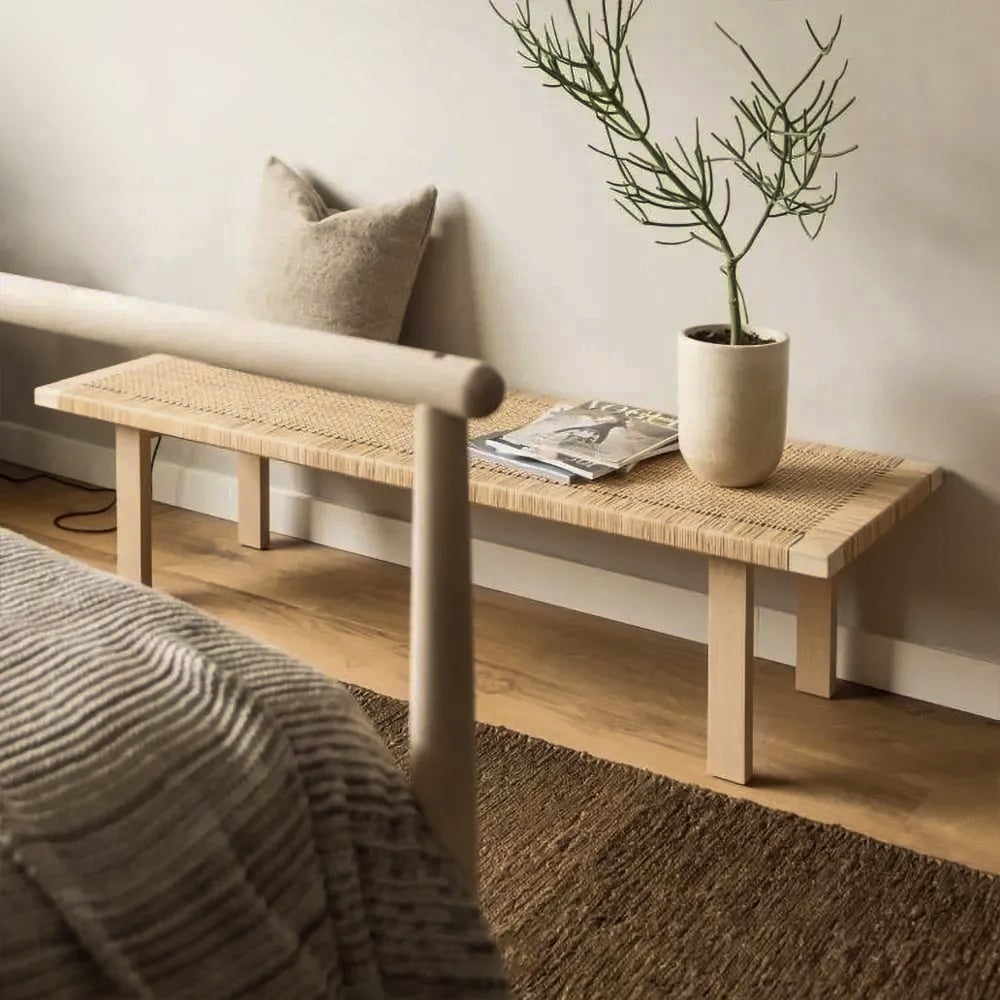 Japandi Woven Rattan Bench - Japandi