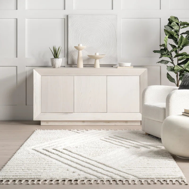 Japandi Geometric Shag Tassel Rug - Japandi