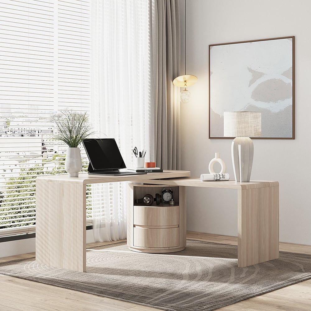 Japandi L Shaped Wood Desk - Japandi
