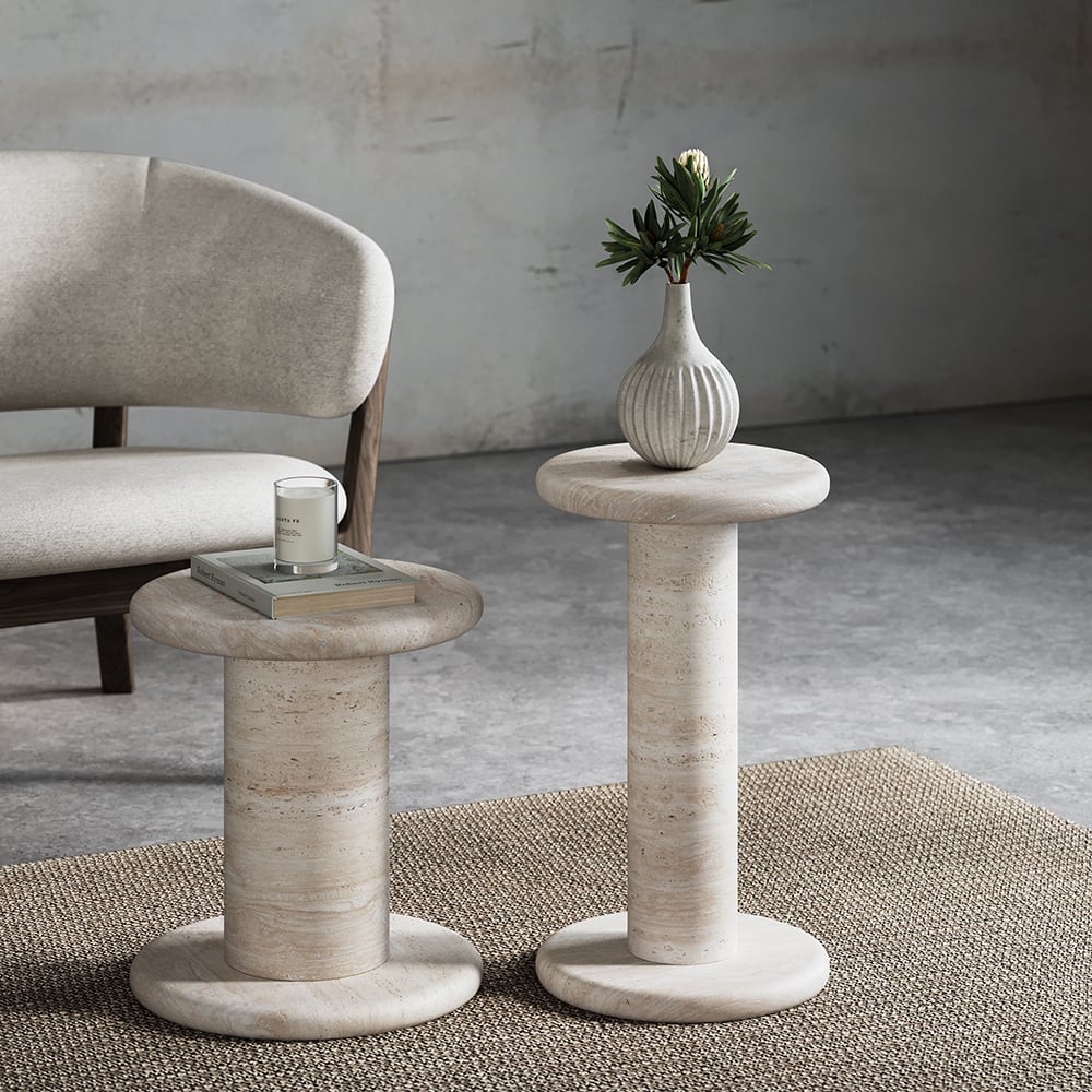 Japandi Travertine Side Table - Japandi