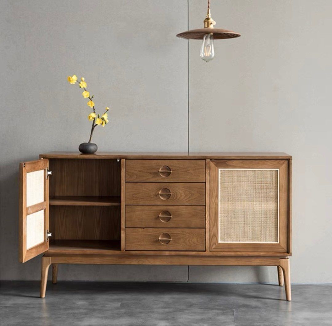 Japandi Wood & Rattan Sideboard - Japandi