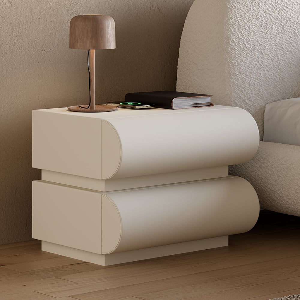 Japandi White Leather Nightstand - Japandi