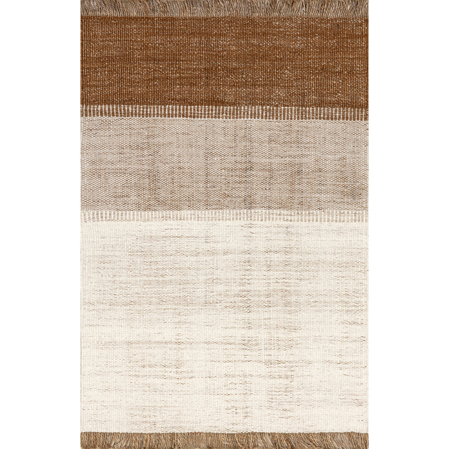 Japandi Rust Striped Fringed Rug - Japandi