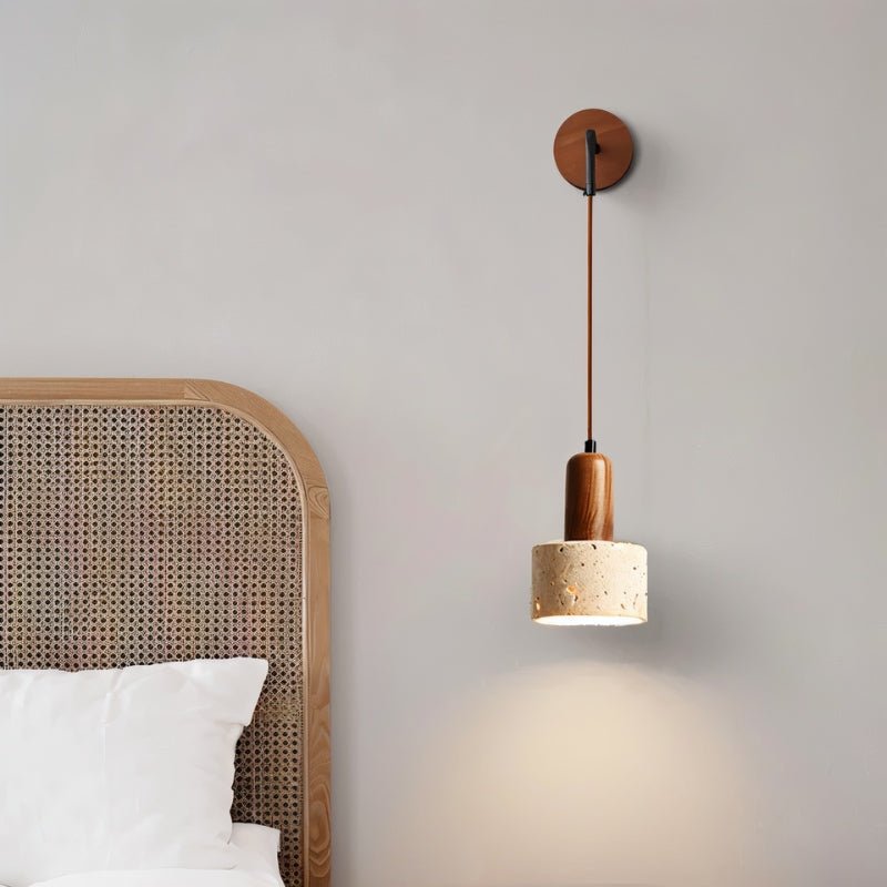 Japandi Slim Travertine Wall Lamp With Clean Edges – Aluria - Japandi