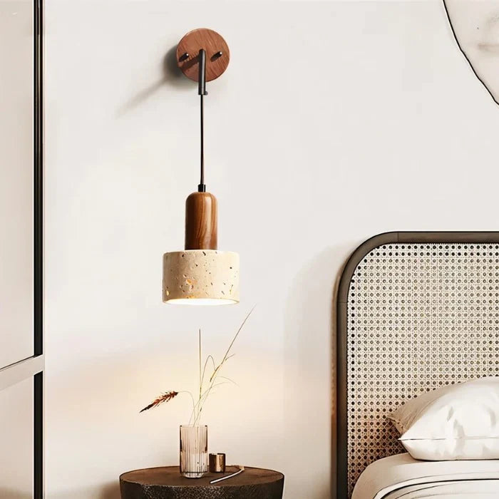 Japandi Slim Travertine Wall Lamp With Clean Edges – Aluria - Japandi