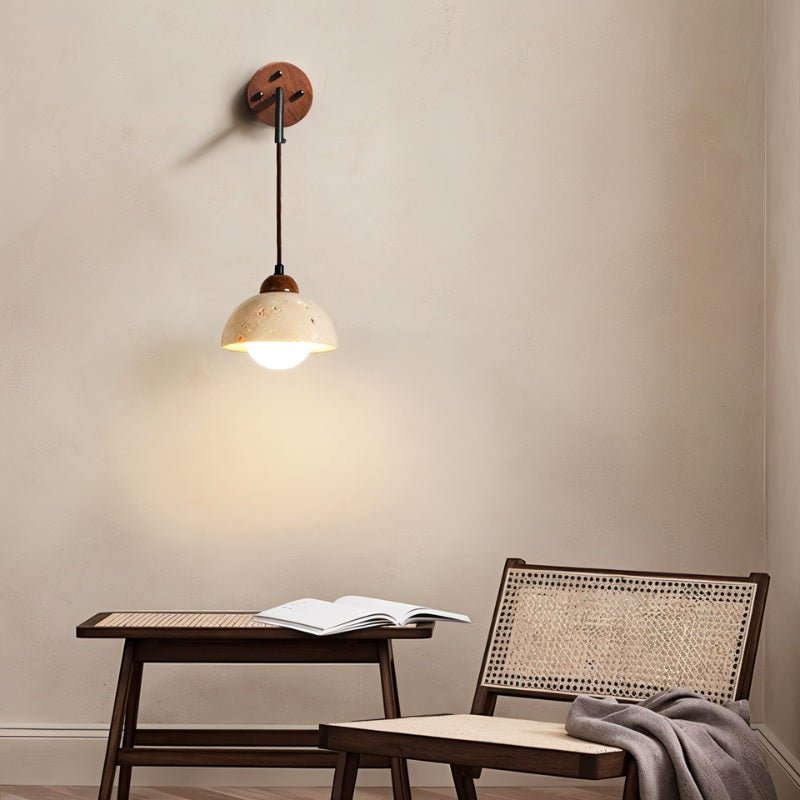 Japandi Slim Travertine Wall Lamp With Clean Edges – Aluria - Japandi