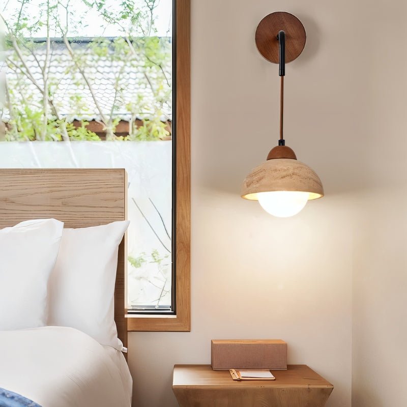 Japandi Slim Travertine Wall Lamp With Clean Edges – Aluria - Japandi