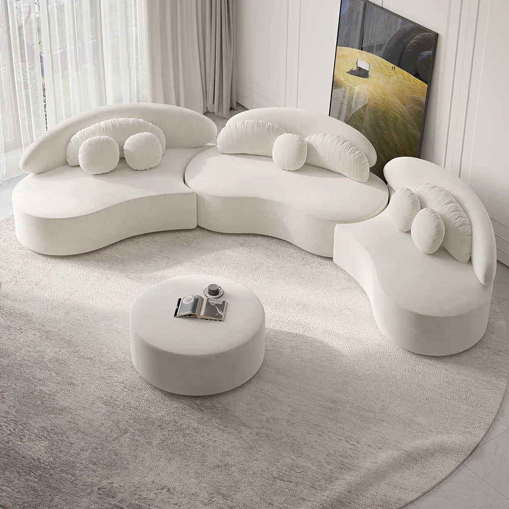 Japandi Curved Velvet Sectional Sofa - Japandi