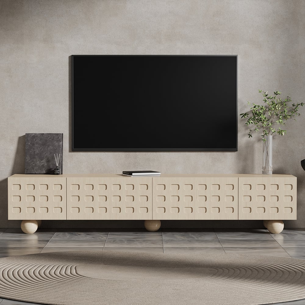 Japandi Whitewash Wood TV Stand - Japandi