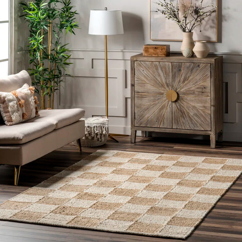 Japandi Checkered Jute Rug - Japandi