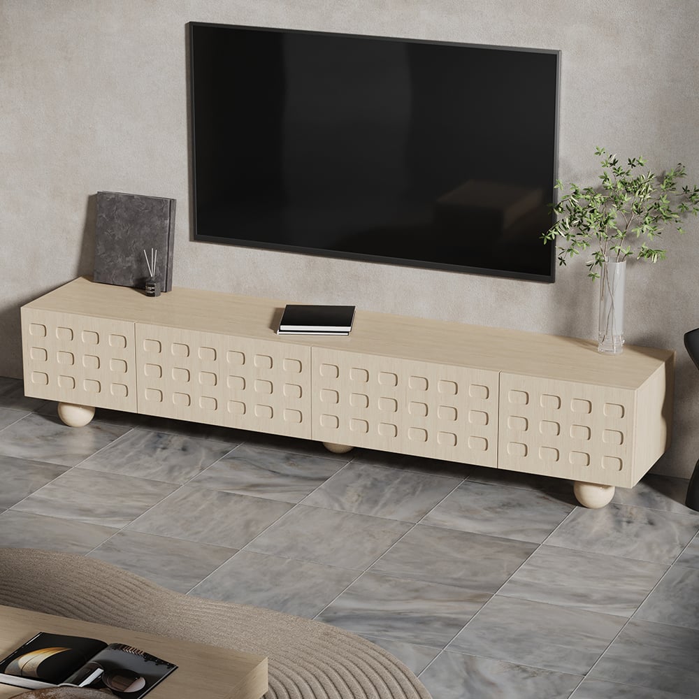 Japandi Whitewash Wood TV Stand - Japandi