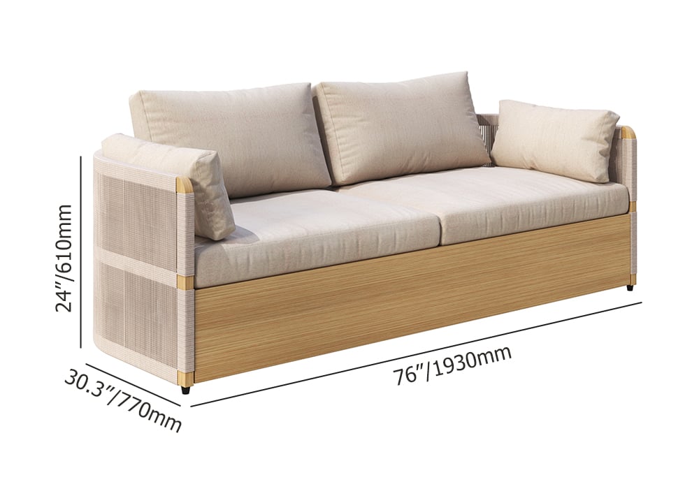 Japandi 4-Piece Rope Woven Aluminum Patio Sofa Set in Khaki - Japandi
