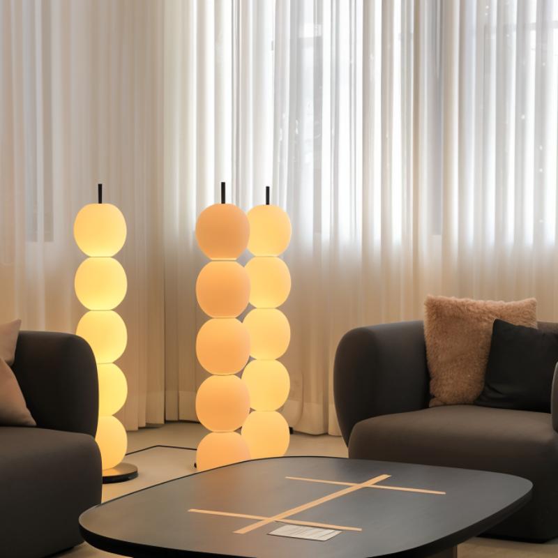 Japandi Textured Beaded Wood Floor Lamp – Beaded - Japandi