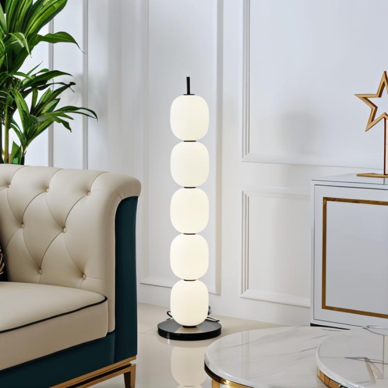 Japandi Textured Beaded Wood Floor Lamp – Beaded - Japandi