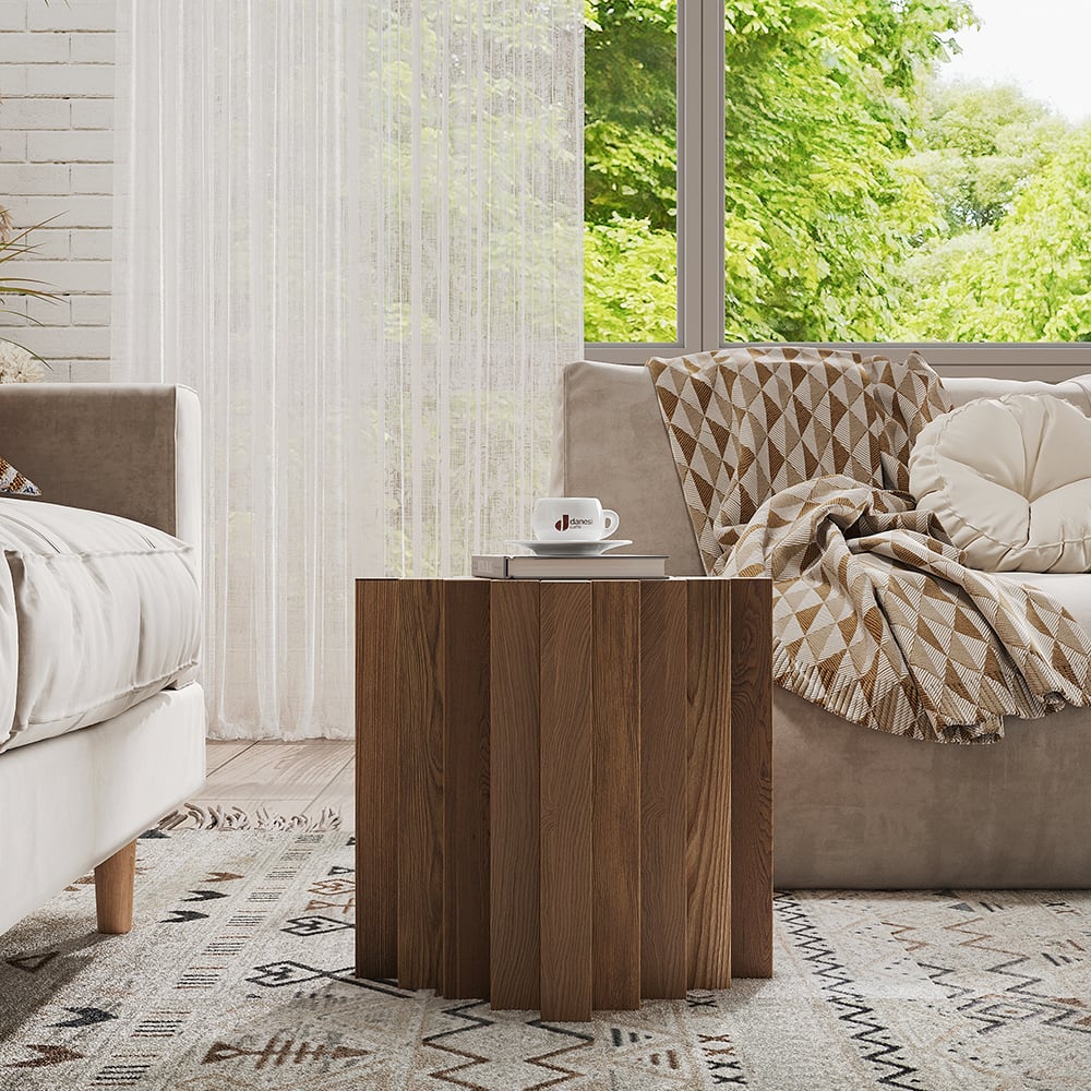Japandi Geometric Wood Side Table - Japandi