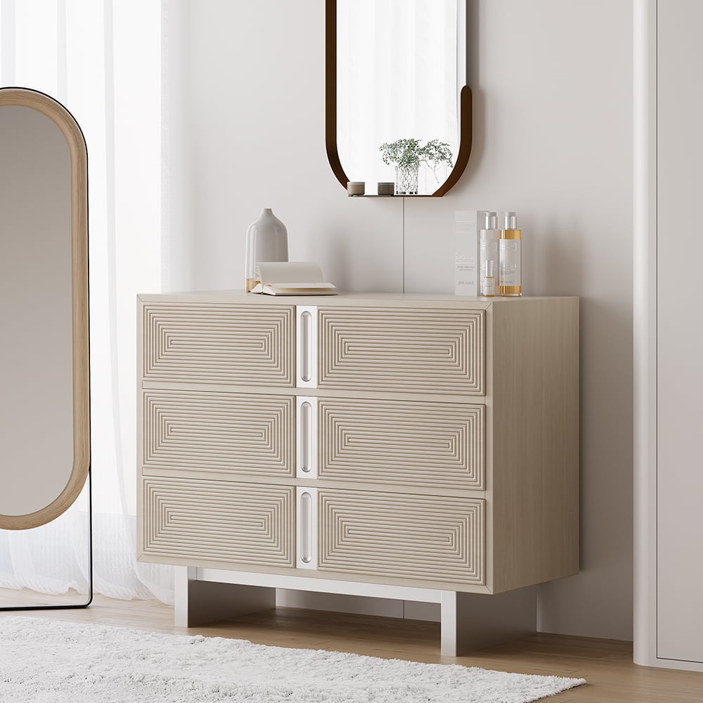 Japandi Whitewashed 6-Drawer Dresser - Japandi
